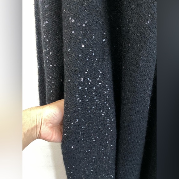 Garnet Hill Black Open Front Sequin Knit Cardigan Sweater L Alpaca Wool Blend - Picture 5 of 8